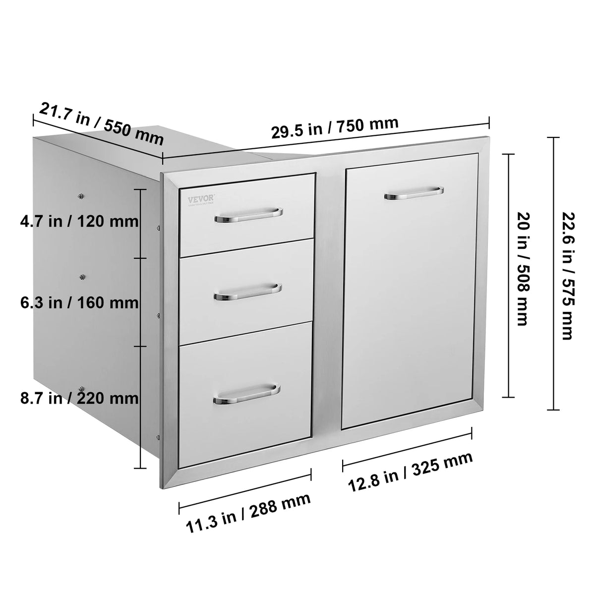 Stainless Steel Kitchen Multiple Access Drawer