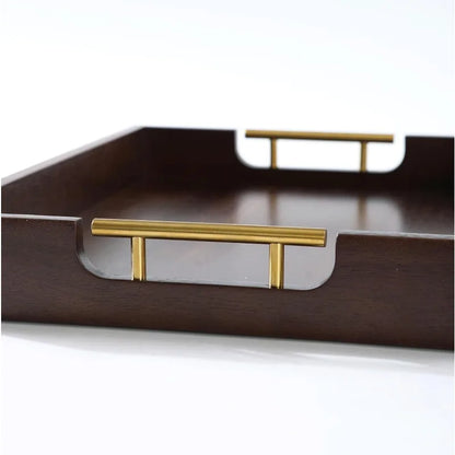 Acacia Wooden Tray with Metal Handles