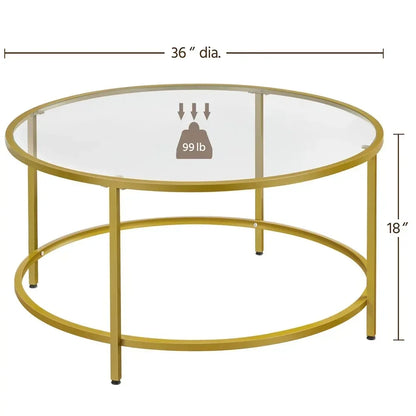 Gold Round Modern Glass-Top Coffee Table