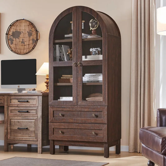 71" Tall 4-Tier Bookcase with Glass Doors