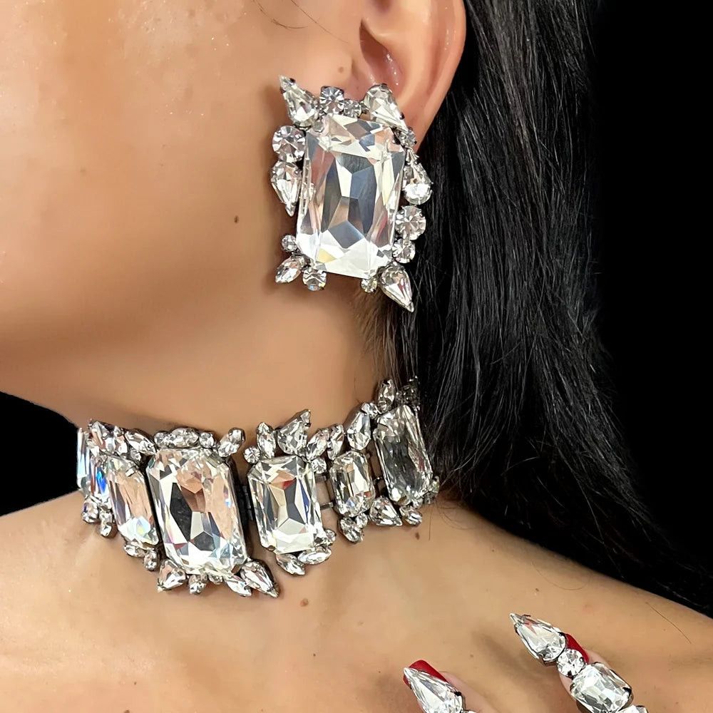Bride Crystal Necklace Earrings Set