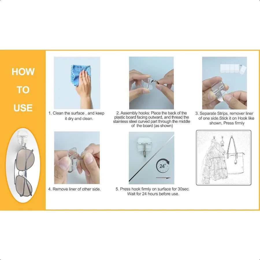 25 Clear Small Wall Hooks