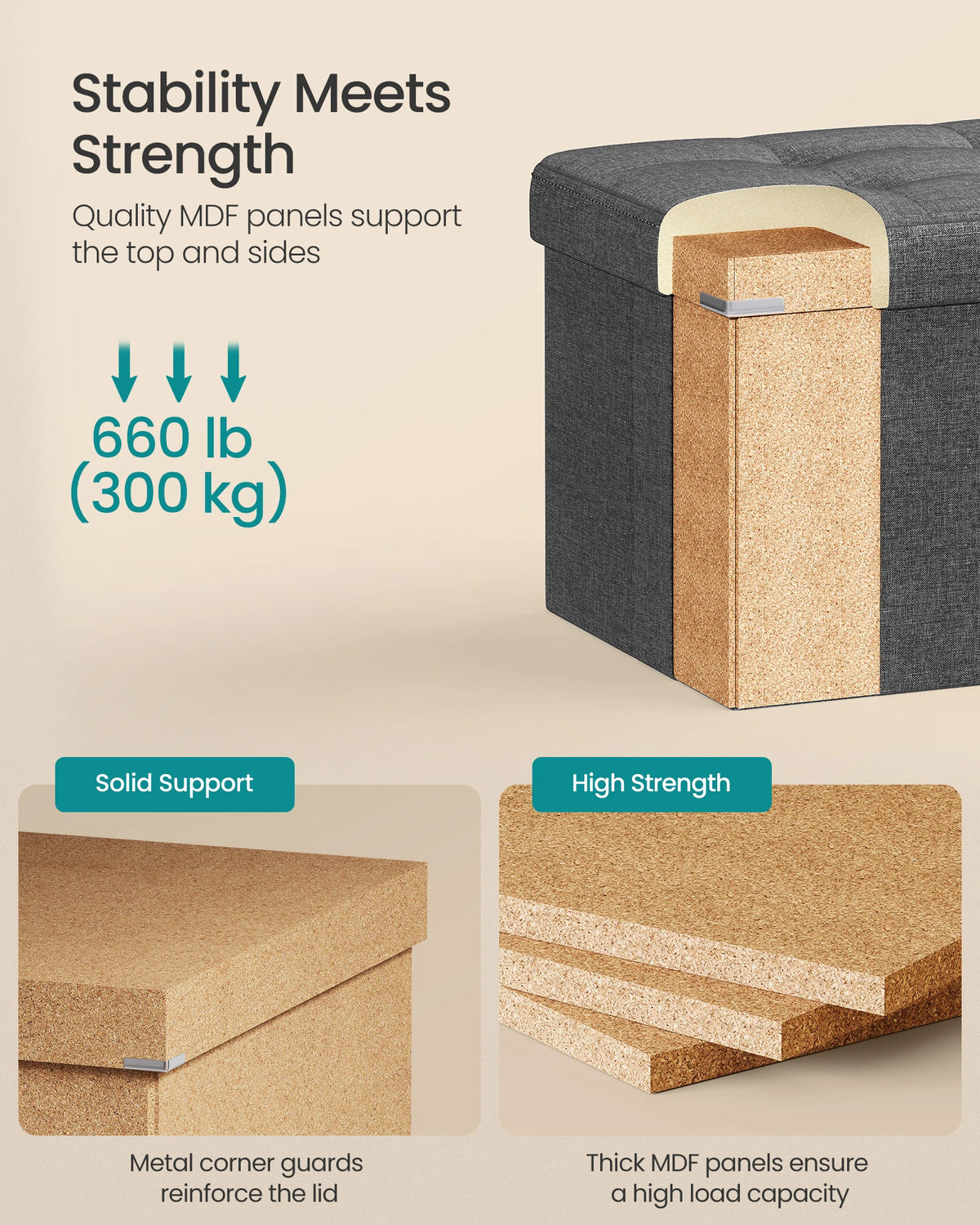 Folding Storage Ottoman Bench