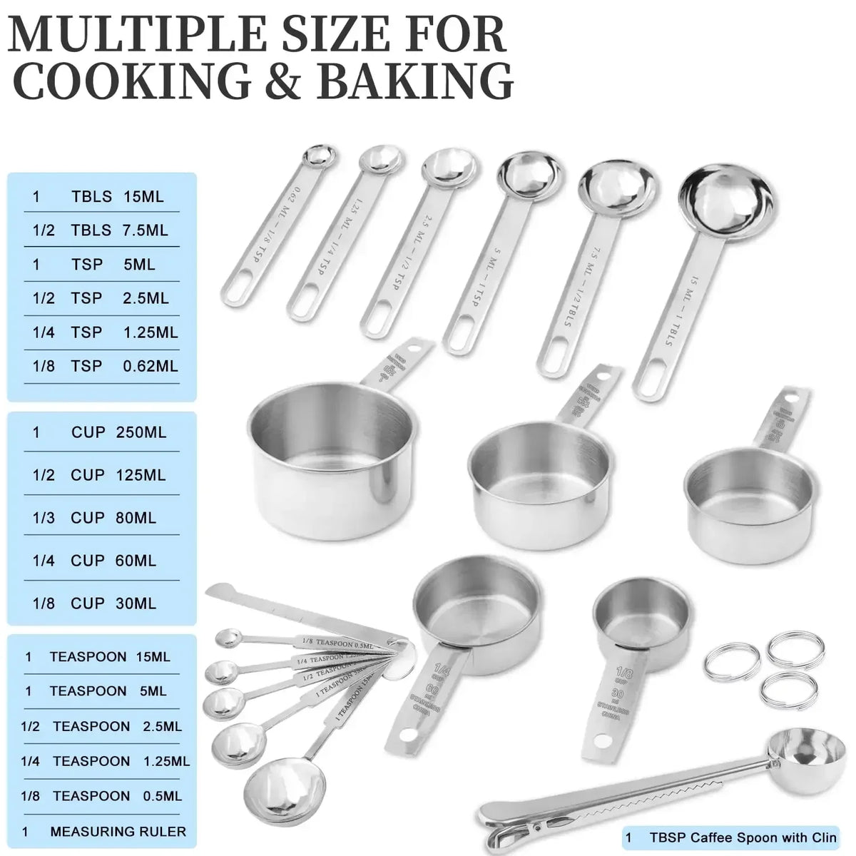 18-Piece Stainless Steel Measuring Cups and Spoons Set