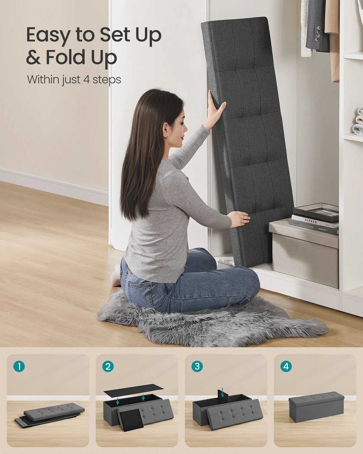 Folding Storage Ottoman Bench