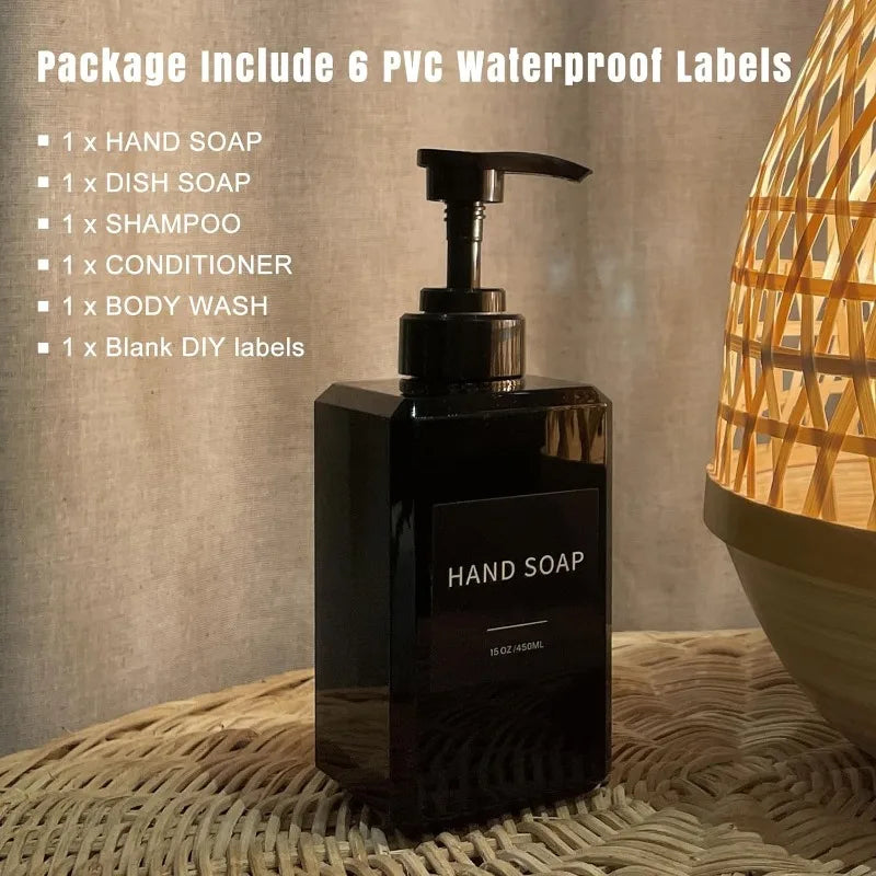 Black Soap Dispenser with Waterproof Labels