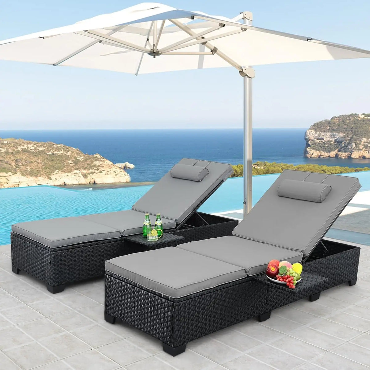 Outdoor Wicker Chaise Lounge Chairs Set of 2