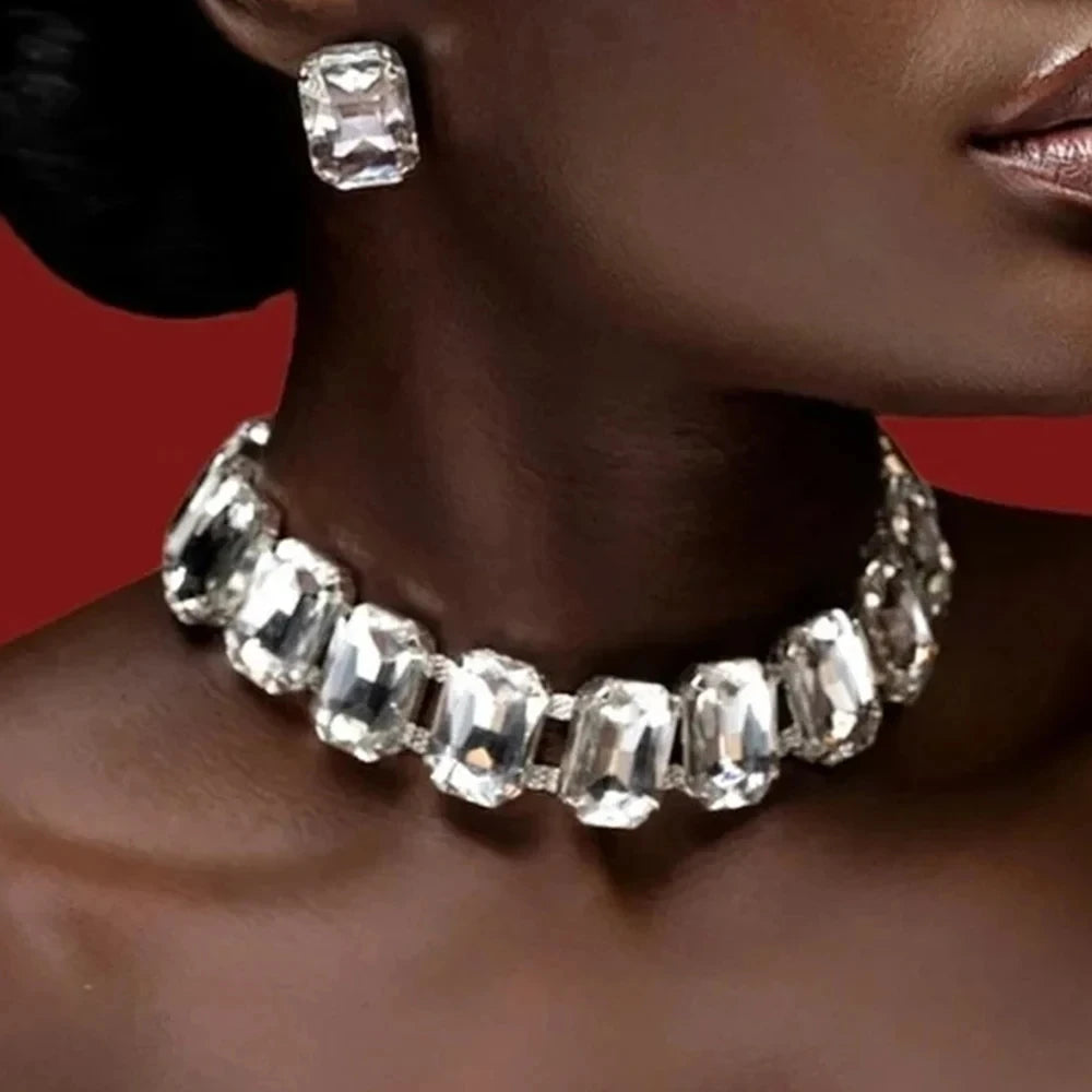 Bride Crystal Necklace Earrings Set