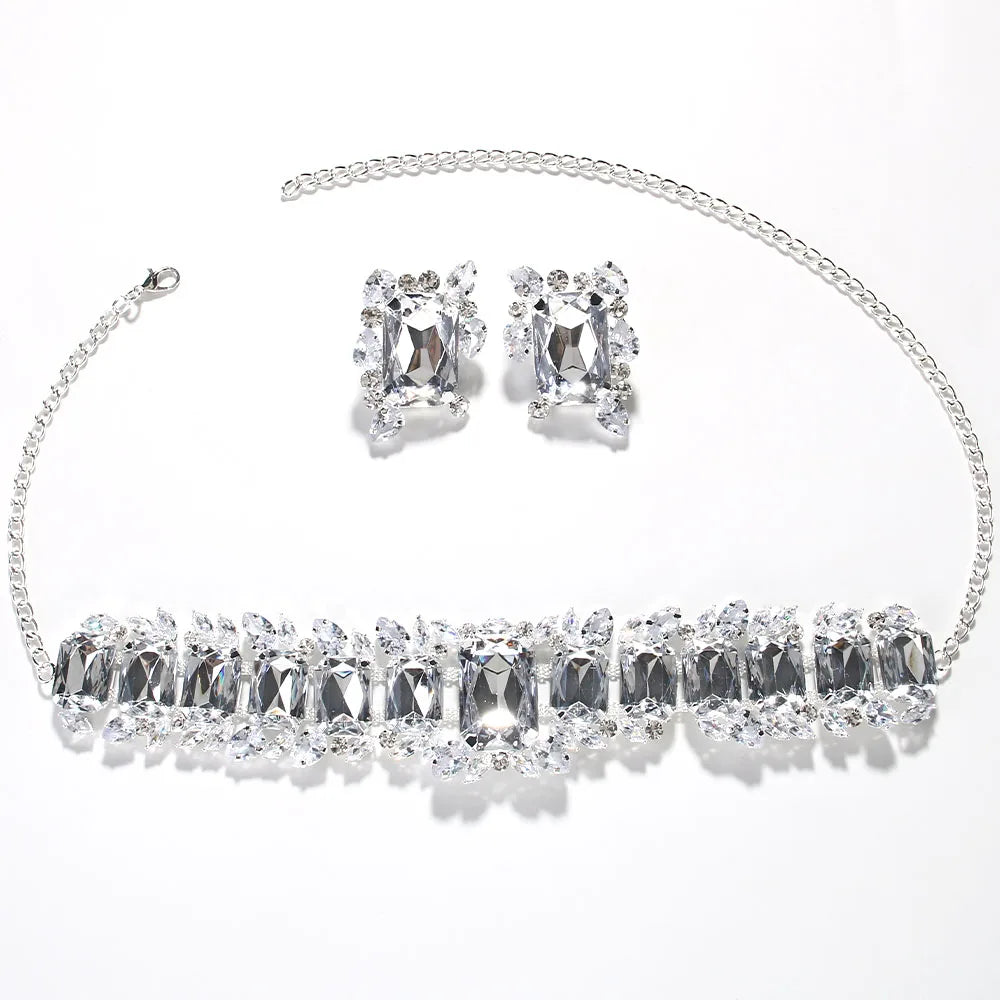 Bride Crystal Necklace Earrings Set