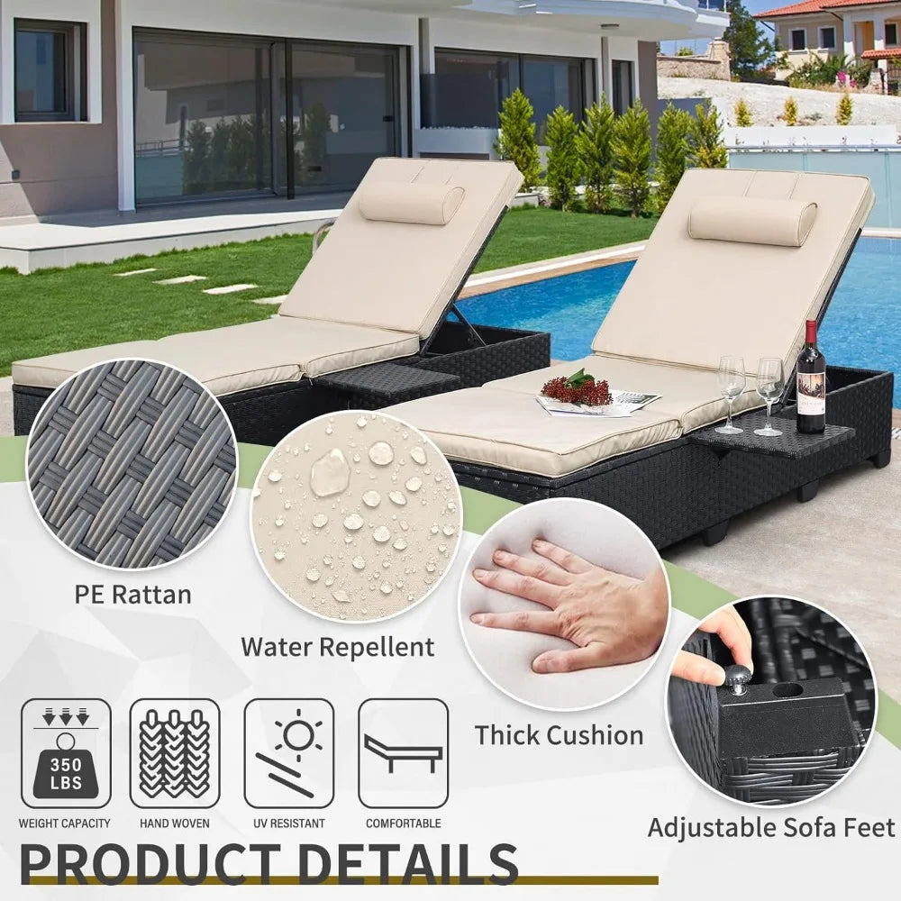 Outdoor Wicker Chaise Lounge Chairs Set of 2