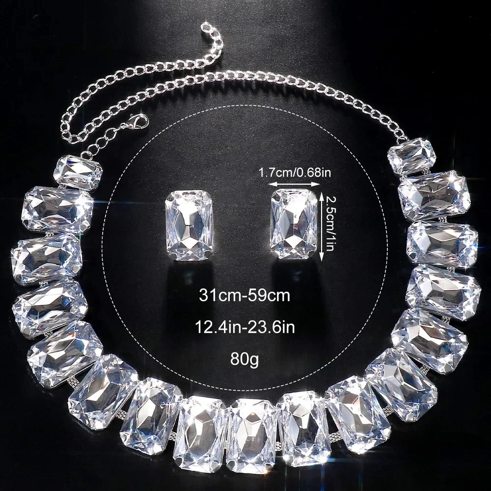 Bride Crystal Necklace Earrings Set