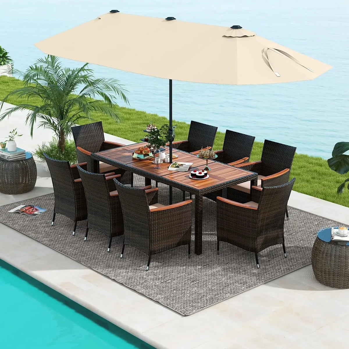 10 Piece Patio Rattan Dining Set