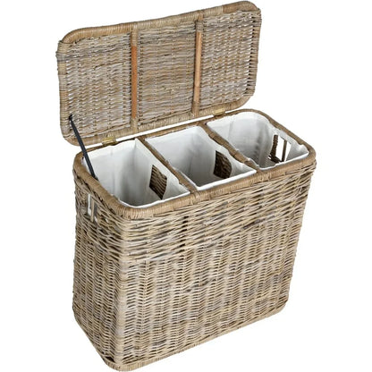 3-Compartment Wicker Laundry Sorter Hamper