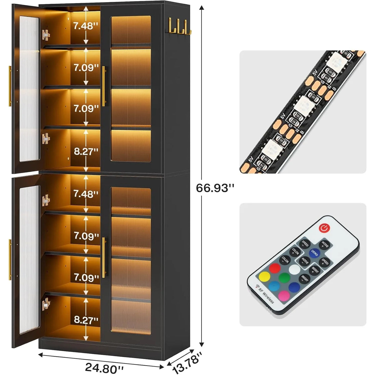 Bookcase with Doors and LED Light