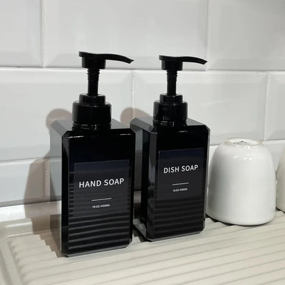 Black Soap Dispenser with Waterproof Labels