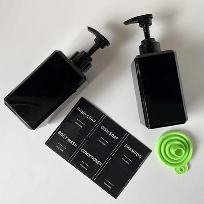 Black Soap Dispenser with Waterproof Labels