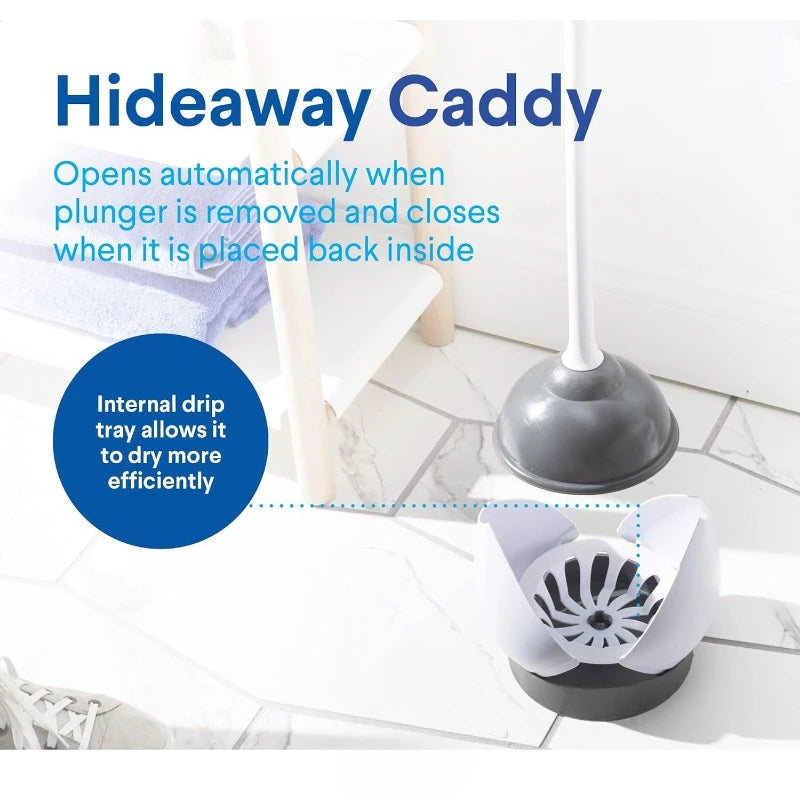 Toilet Plunger with Hideaway Storage Caddy