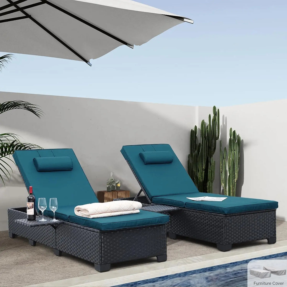 Outdoor Wicker Chaise Lounge Chairs Set of 2