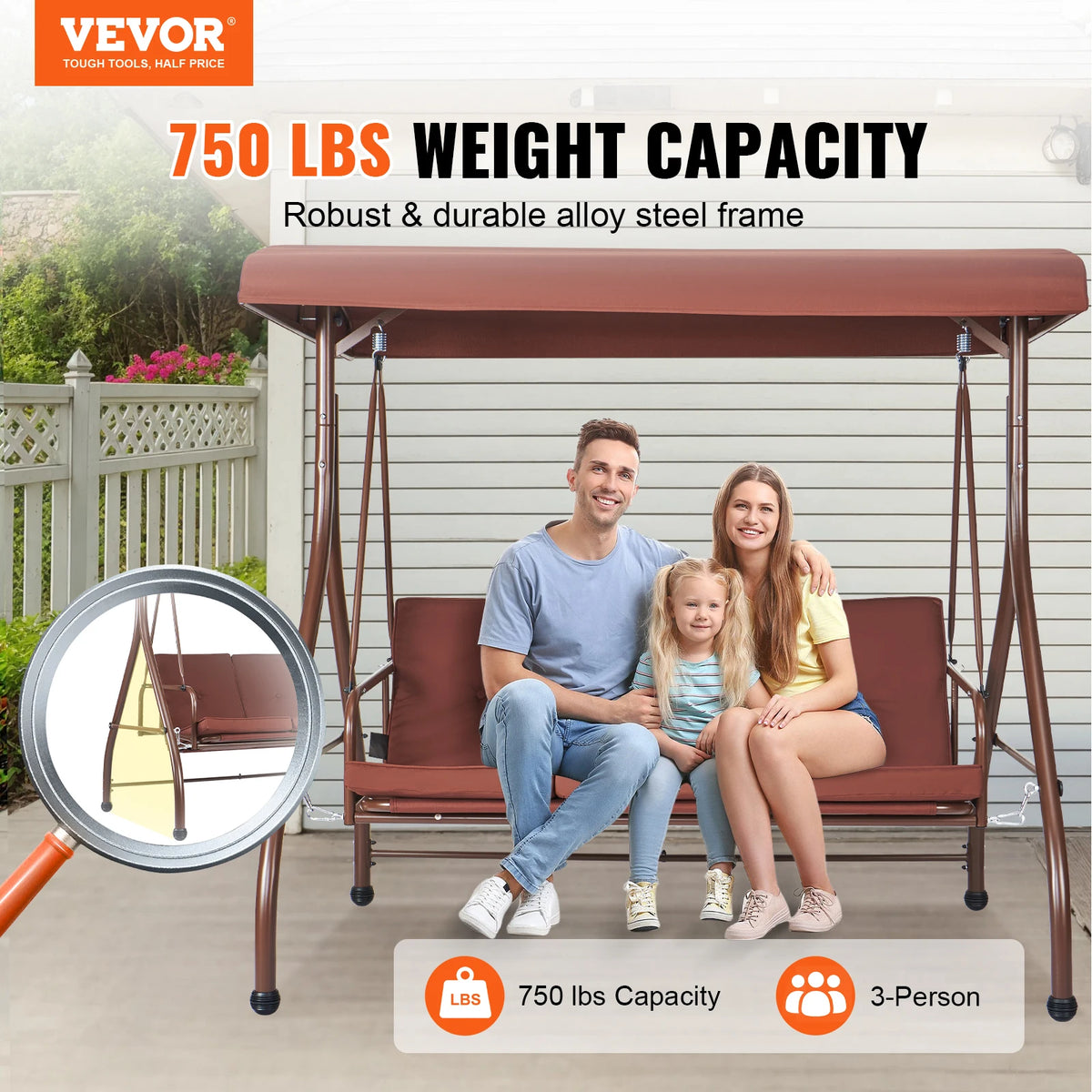 3-Seat Patio Swing Chair