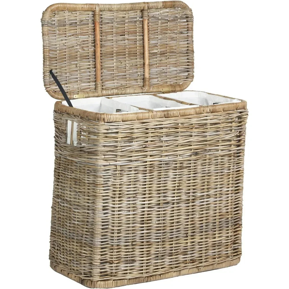 3-Compartment Wicker Laundry Sorter Hamper