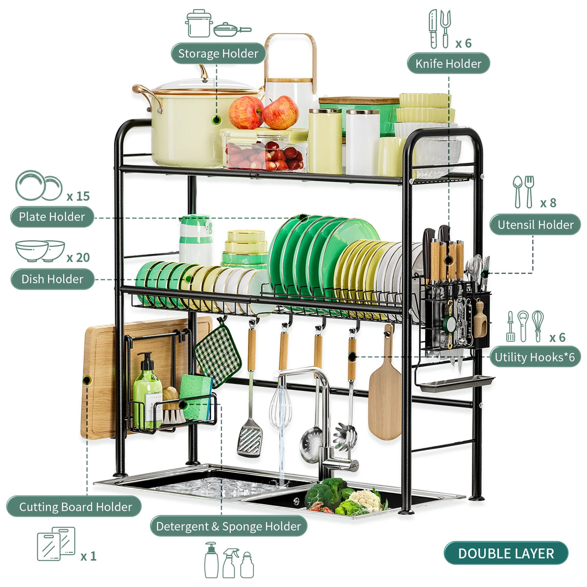 2 Tier Over The Sink Dish Drying Rack