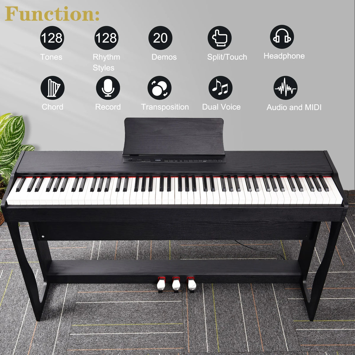 88-key Vertical Black Electric Piano