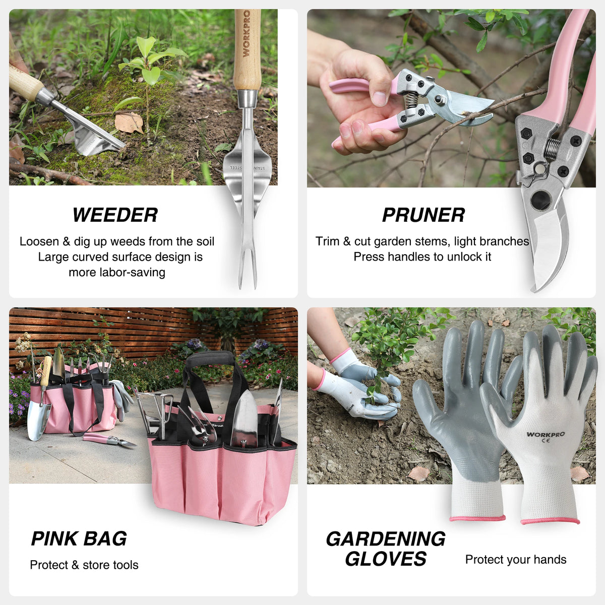 8-Piece Pink Garden Tool Set