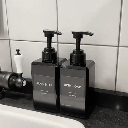 Black Soap Dispenser with Waterproof Labels