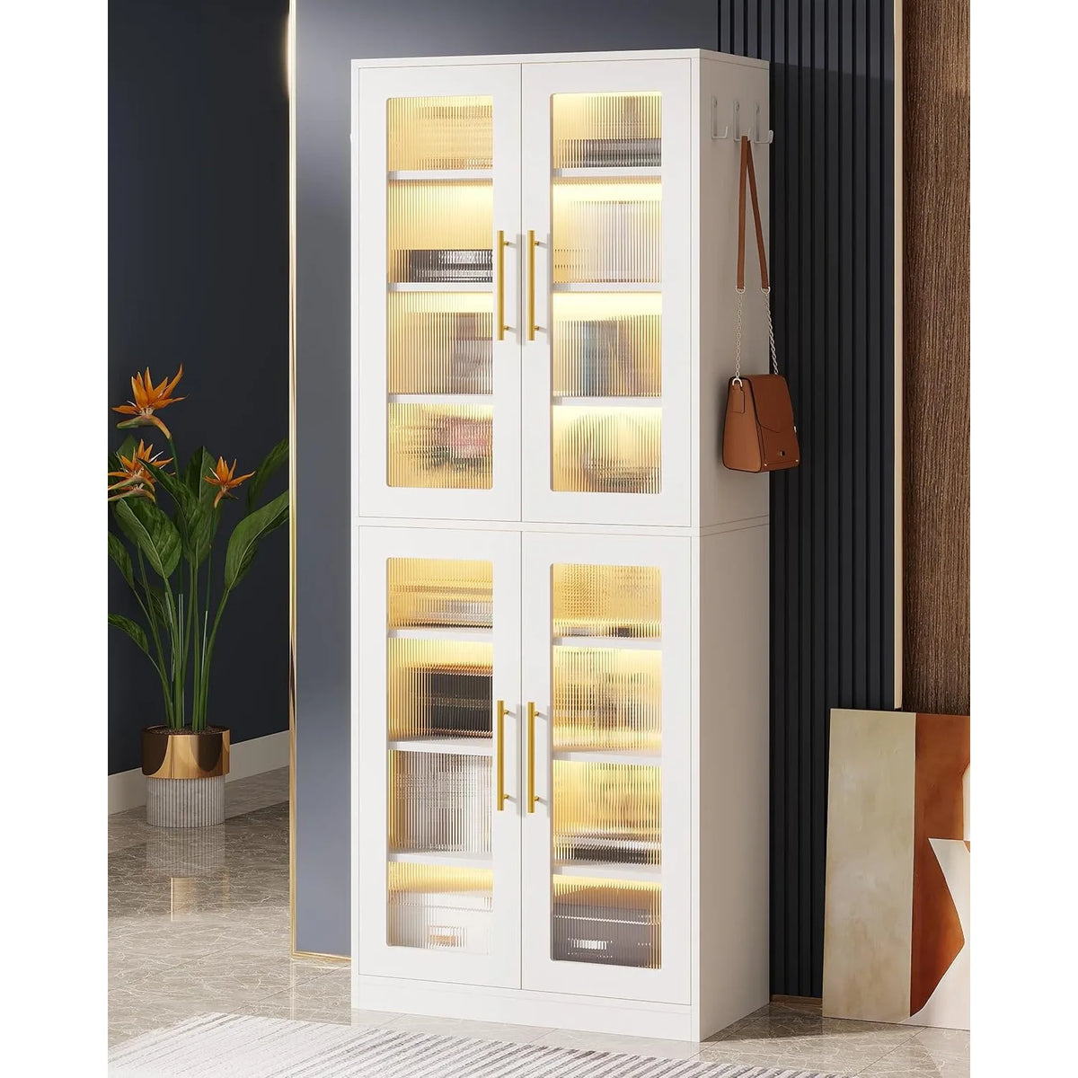 Bookcase with Doors and LED Light