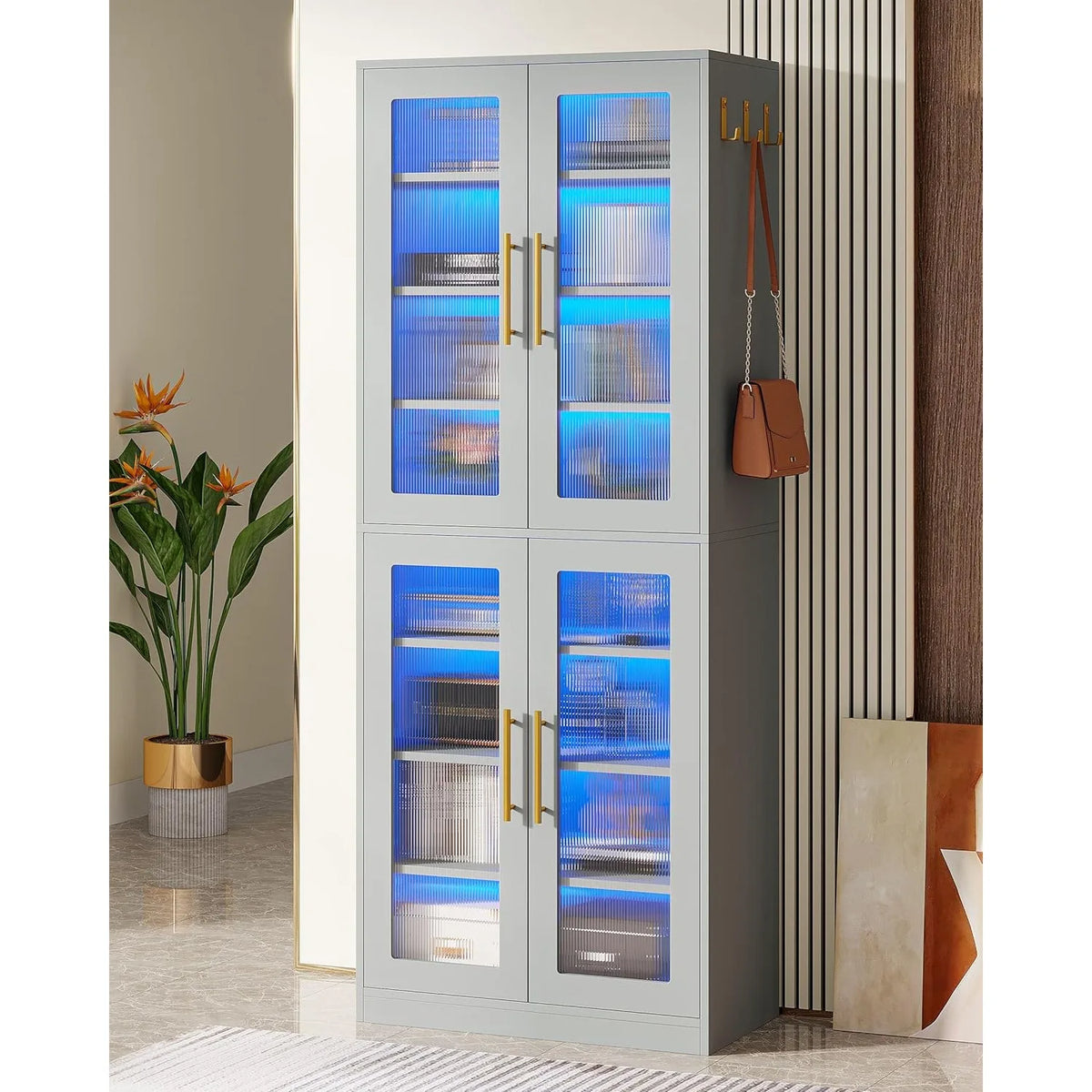 Bookcase with Doors and LED Light