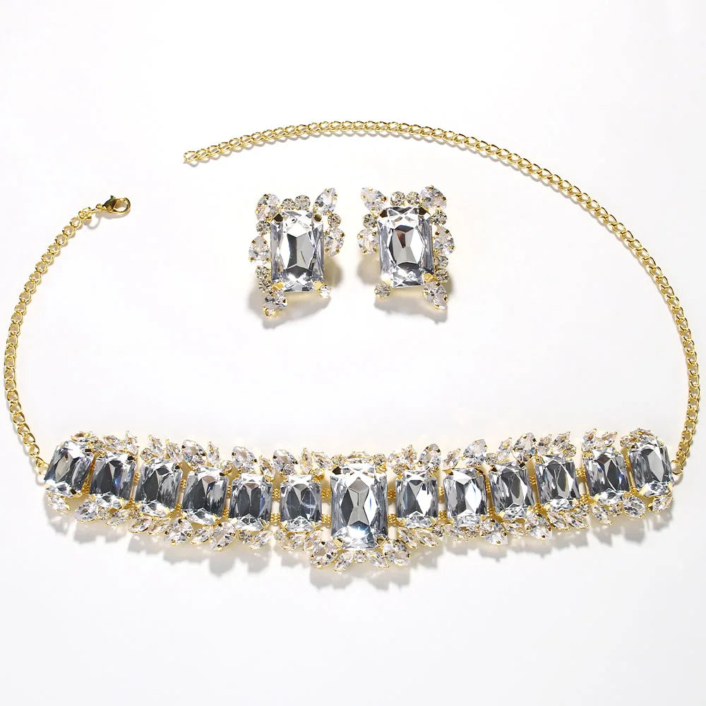 Bride Crystal Necklace Earrings Set