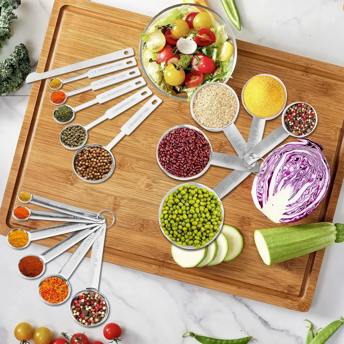 18-Piece Stainless Steel Measuring Cups and Spoons Set