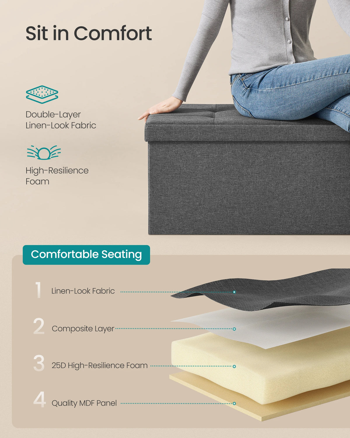 Folding Storage Ottoman Bench