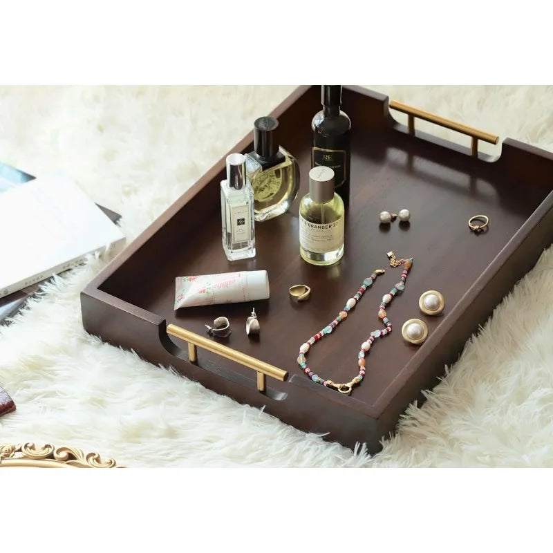 Acacia Wooden Tray with Metal Handles