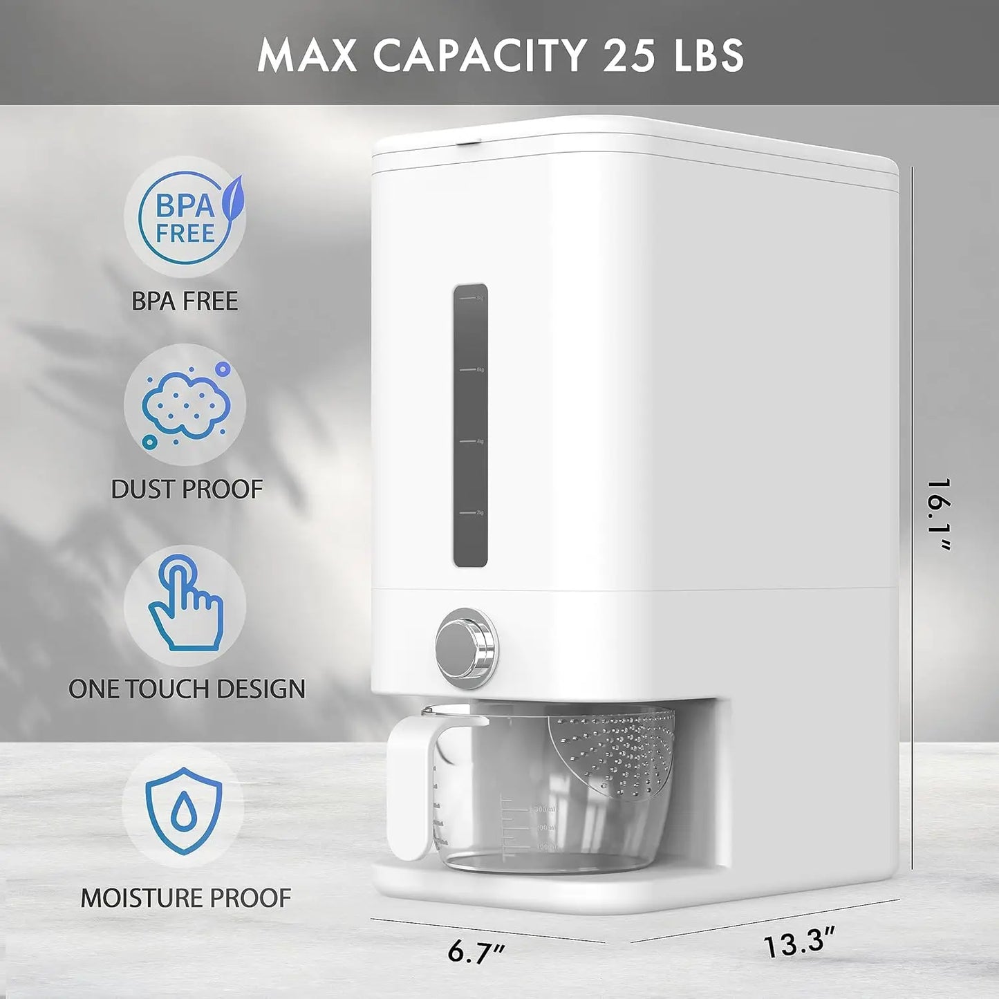 25lb Rice Dispenser With Measuring Cup