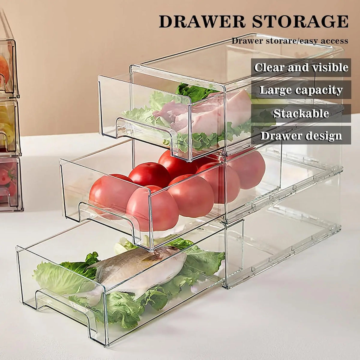 Stackable Refrigerator Drawer Organizer Bins
