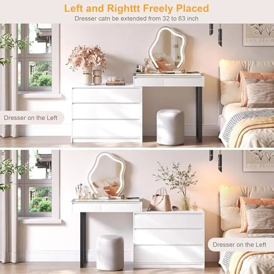 Corner Vanity Desk with Mirror and Lights