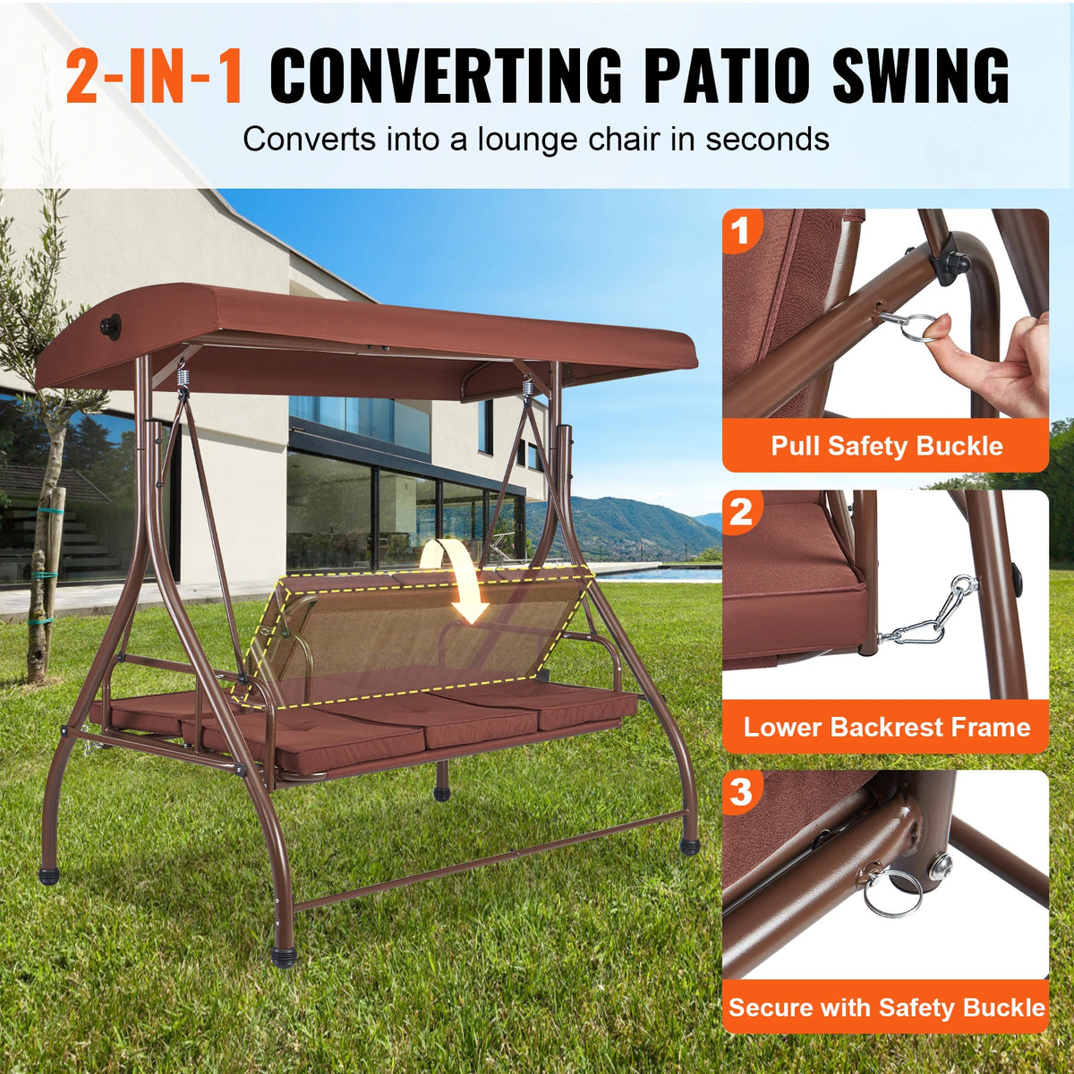 3-Seat Patio Swing Chair