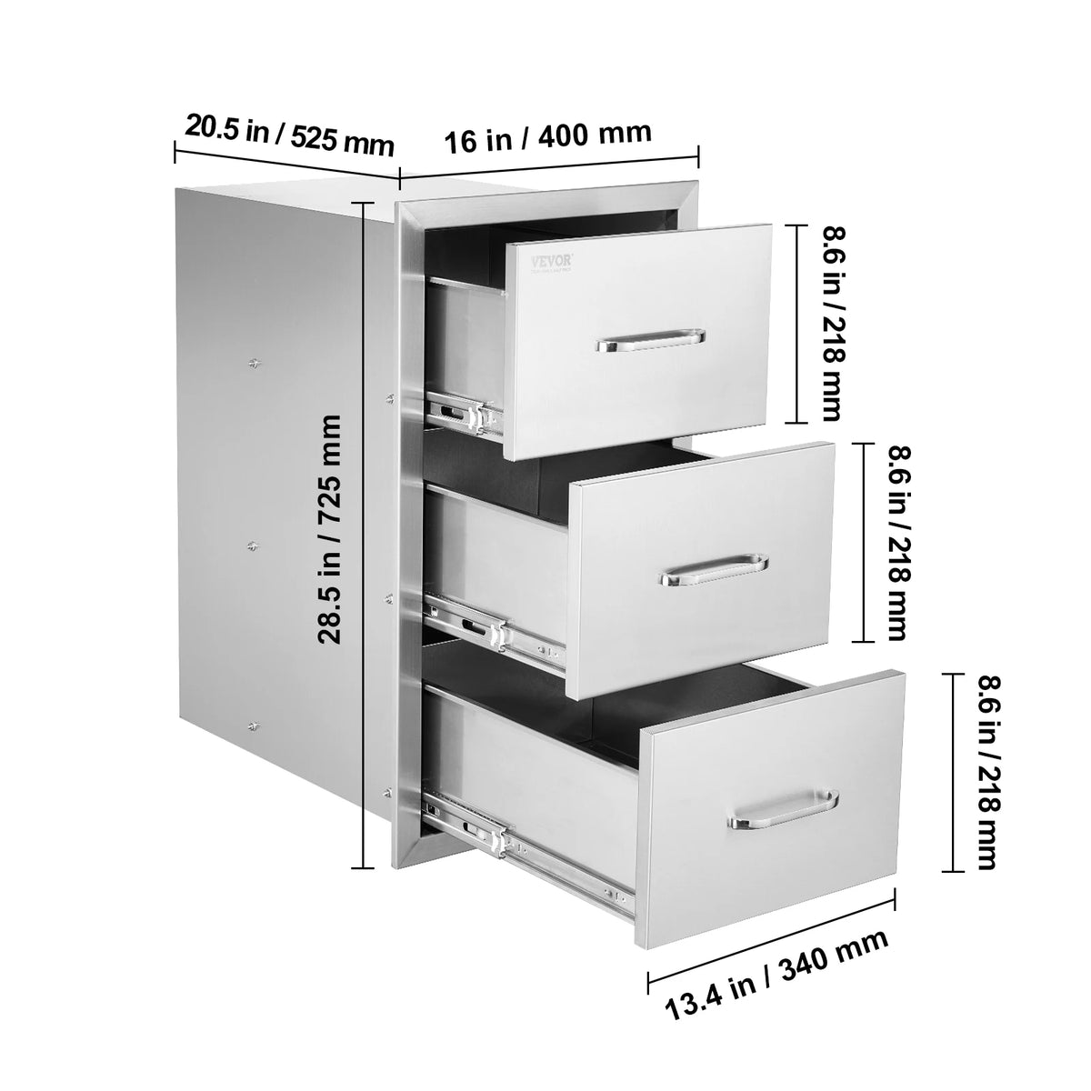 Stainless Steel Kitchen Multiple Access Drawer