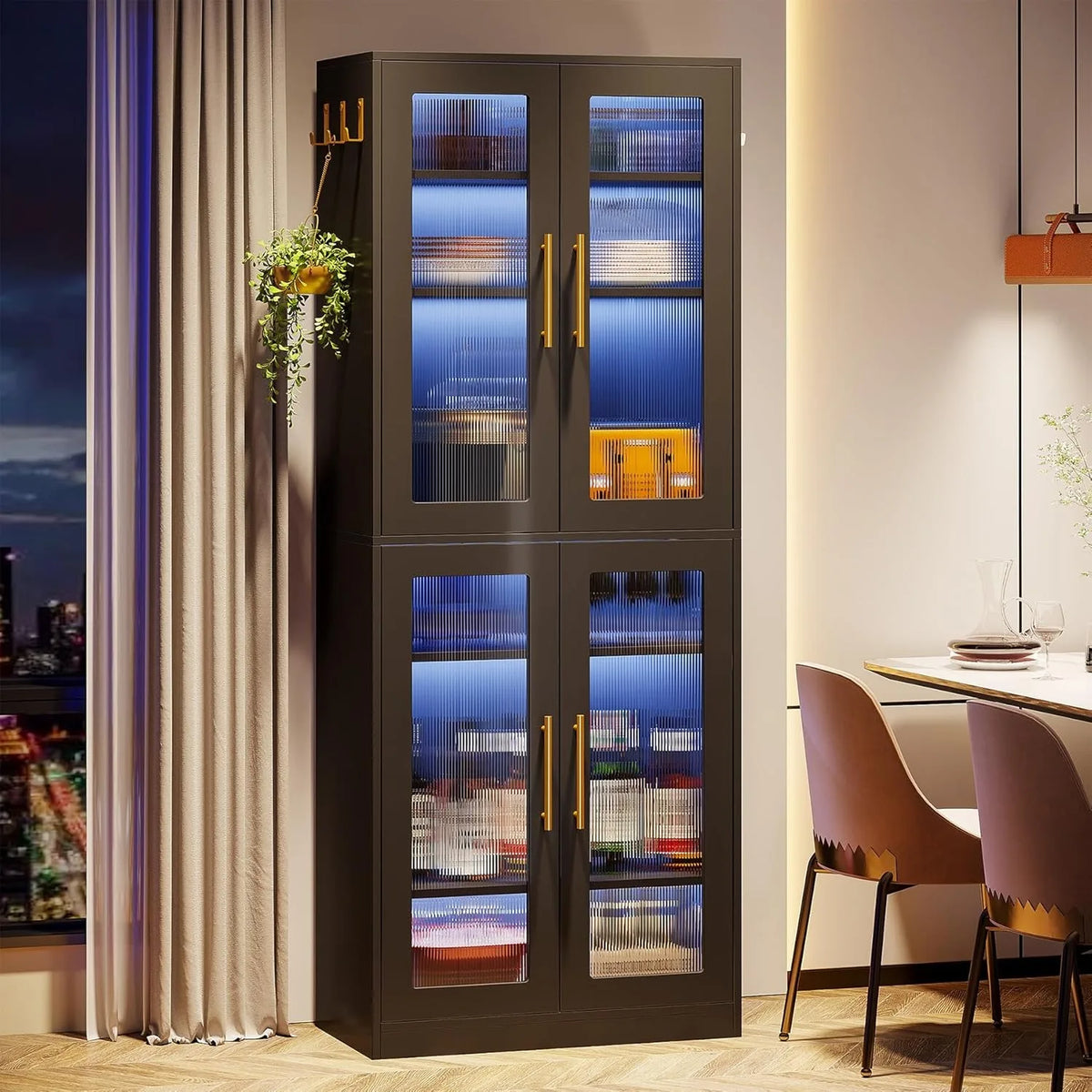 Bookcase with Doors and LED Light