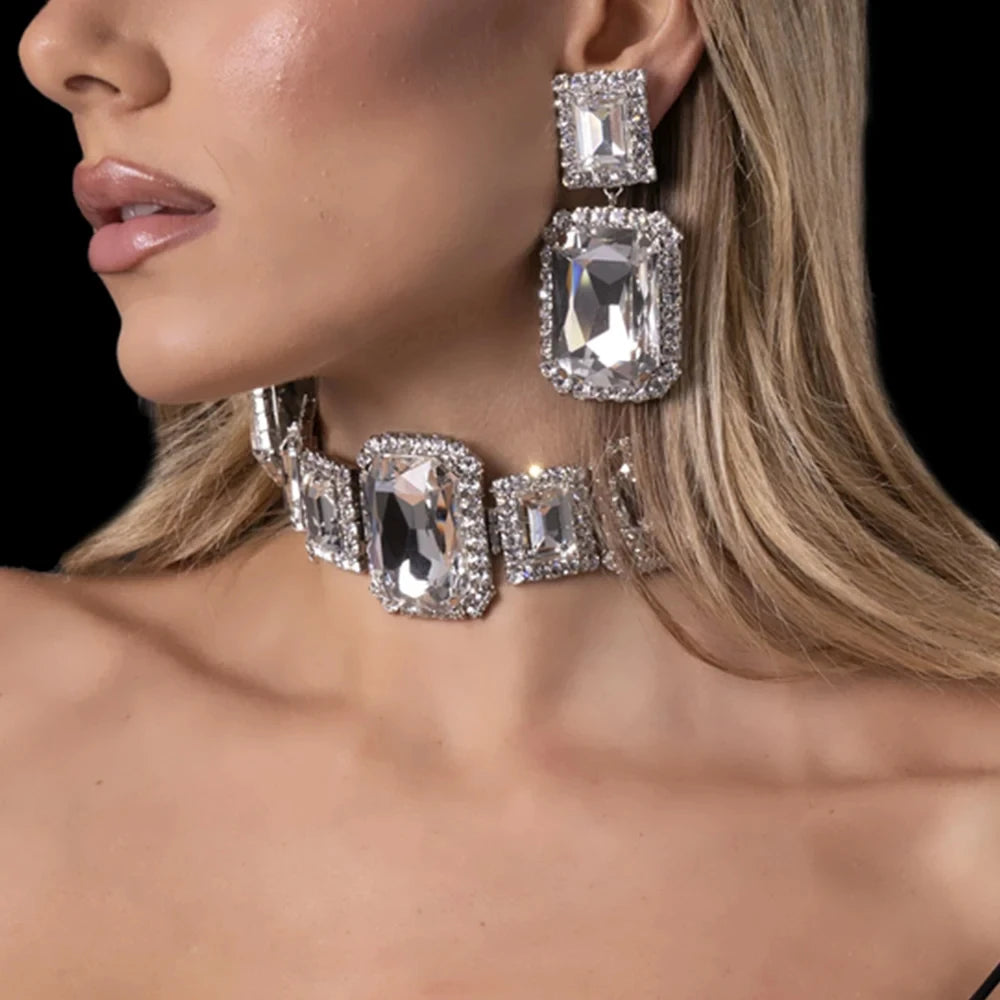 Bride Crystal Necklace Earrings Set
