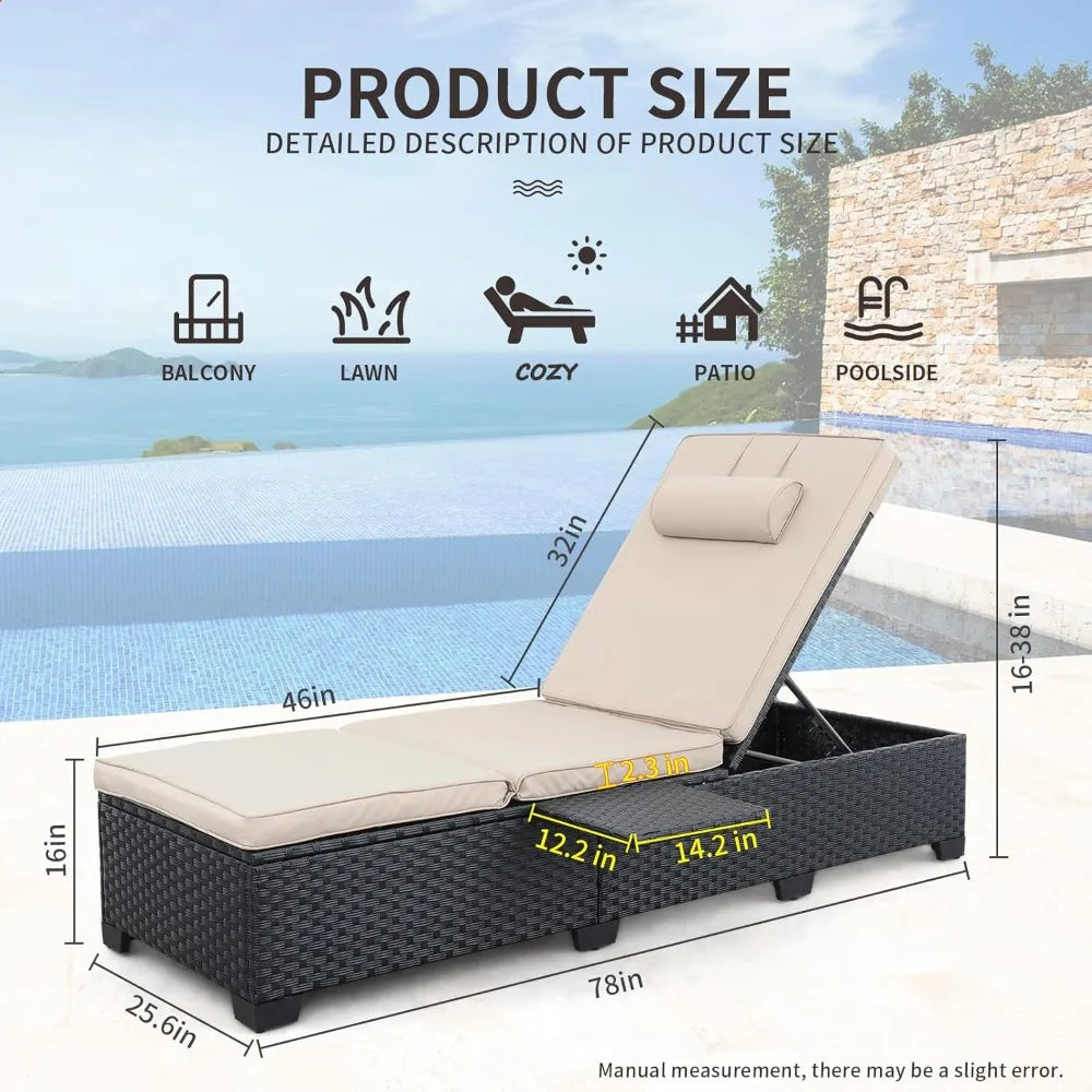 Outdoor Wicker Chaise Lounge Chairs Set of 2